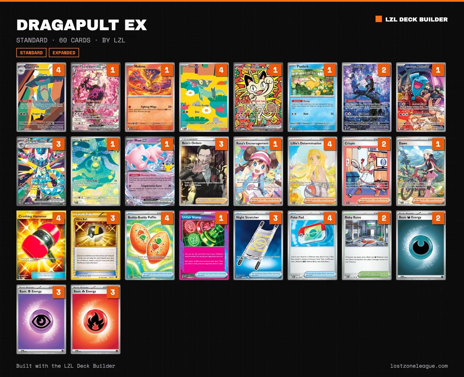 A shareable deck image showing every card and its count
